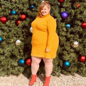 Gold Turtleneck Sweater Dress